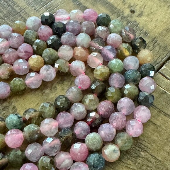 Faceted Watermelon Tourmaline Bead Strand - 4mm - Picture 2 of 6